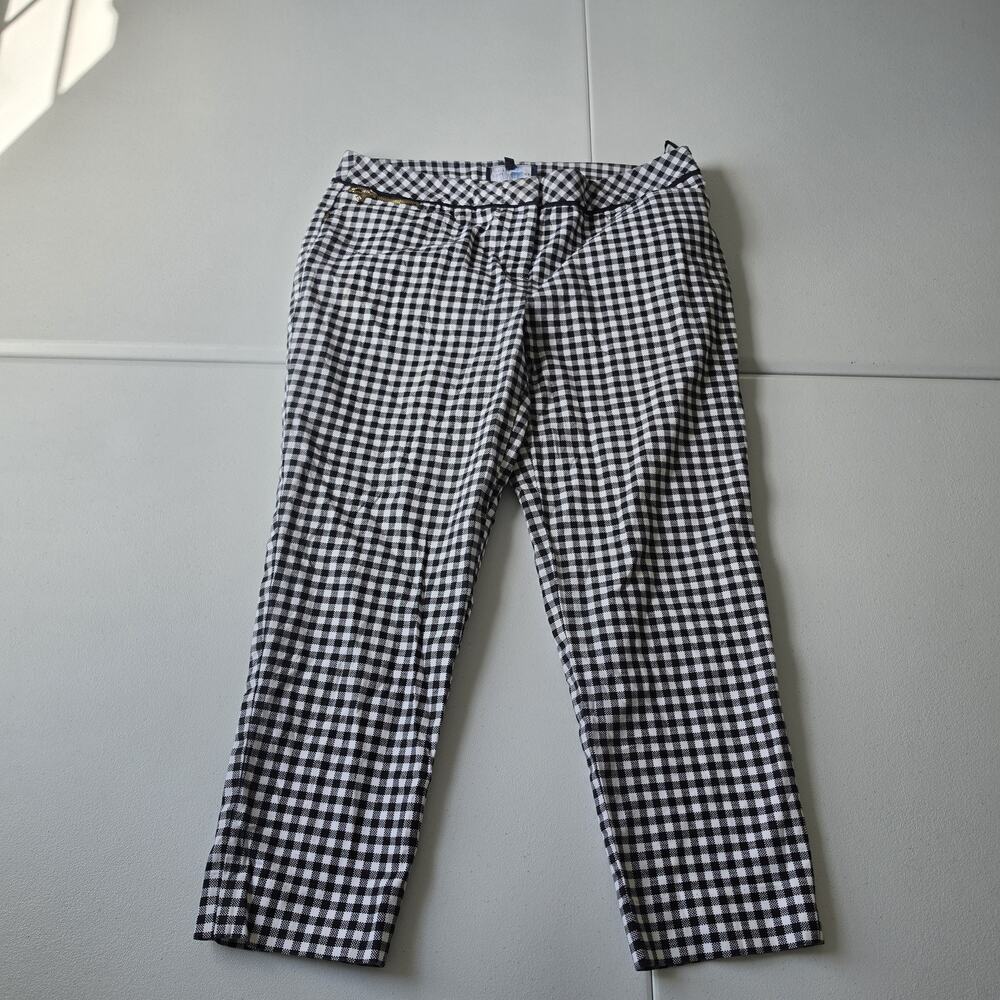 Jones New York Dress Pants Womens 12P Black White Check Capri Stretch Twill